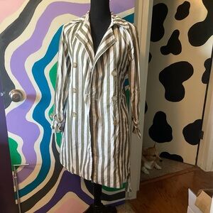 Green & White Striped Trench Coat